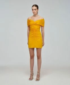 Self-portrait Canary Yellow Jersey Off-Shoulder Mini Dress