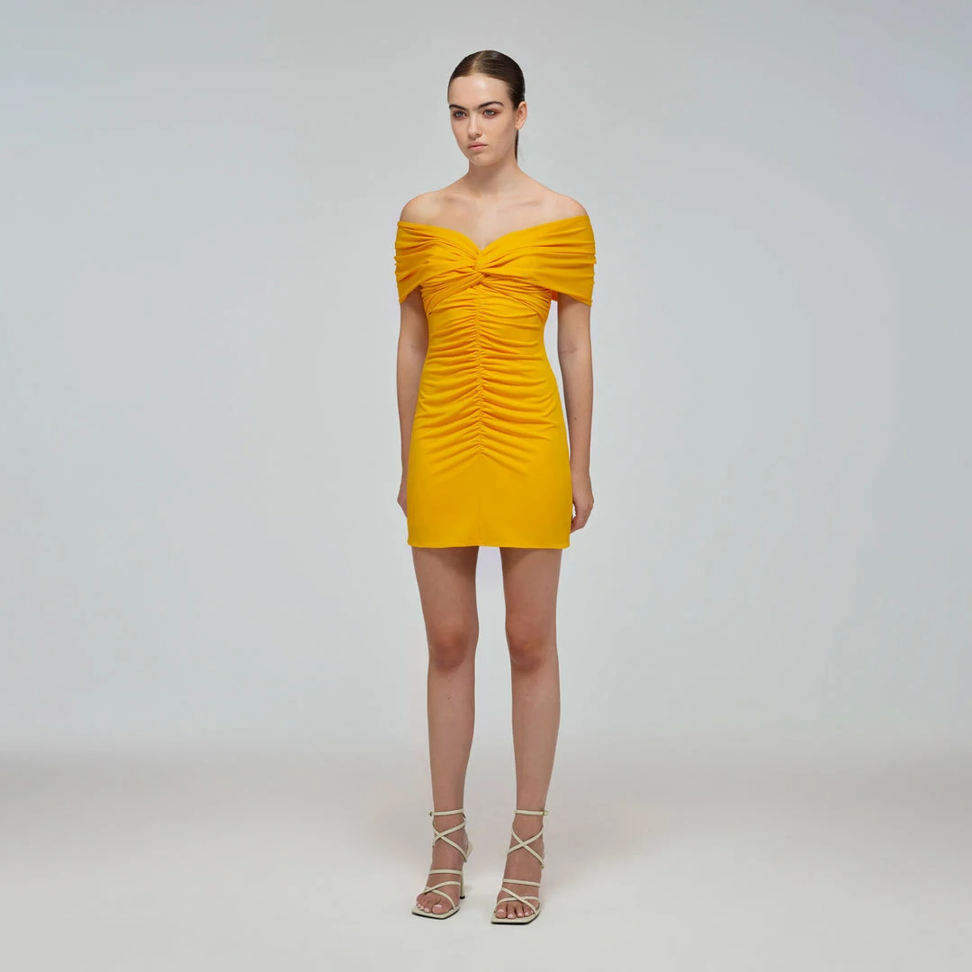 Self-portrait Canary Yellow Jersey Off-Shoulder Mini Dress