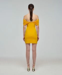 Self-portrait Canary Yellow Jersey Off-Shoulder Mini Dress
