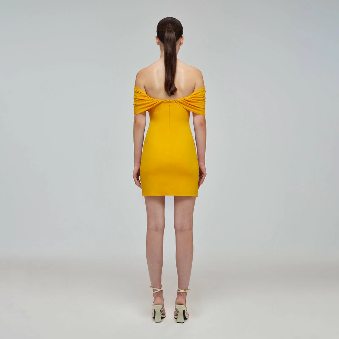 Self-portrait Canary Yellow Jersey Off-Shoulder Mini Dress