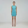 Self-portrait Tropical Blue Inserted Lace Knit Dress