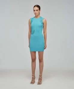 Self-portrait Tropical Blue Inserted Lace Knit Dress