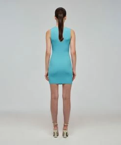 Self-portrait Tropical Blue Inserted Lace Knit Dress