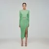Self-portrait READY TO WEAR Spearmint Ribbed Knit Midi Dress