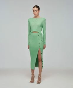 Self-portrait READY TO WEAR Spearmint Ribbed Knit Midi Dress