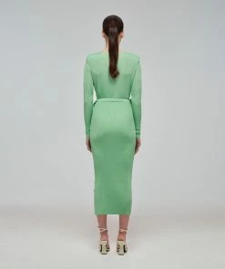 Self-portrait READY TO WEAR Spearmint Ribbed Knit Midi Dress