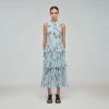 Self-portrait READY TO WEAR Blue Floral Silhouette Chiffon Crossover Midi Dress