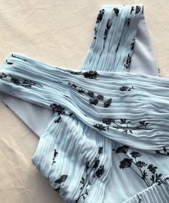 Self-portrait READY TO WEAR Blue Floral Silhouette Chiffon Crossover Midi Dress