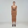Self-portrait Tan Dot Mesh Shirred Midi Dress READY TO WEAR