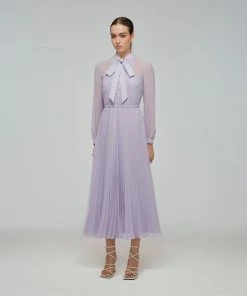 Self-portrait Lilac Chiffon Pussy Bow Dress READY TO WEAR