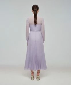 Self-portrait Lilac Chiffon Pussy Bow Dress READY TO WEAR