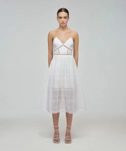 Self-portrait Mixed Broderie Azaelea Midi Dress