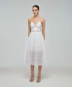 Self-portrait Mixed Broderie Azaelea Midi Dress