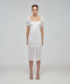 Self-portrait READY TO WEAR Mixed Broderie Midi Dress