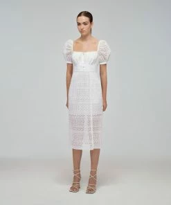 Self-portrait READY TO WEAR Mixed Broderie Midi Dress