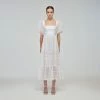 Self-portrait Mixed Broderie Puff Sleeve Midi Dress