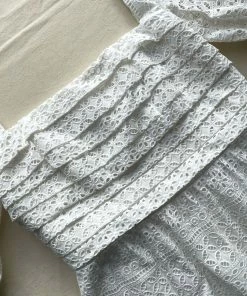 Self-portrait Mixed Broderie Puff Sleeve Midi Dress