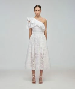 Self-portrait Mixed Broderie Asymmetric Frill Top READY TO WEAR