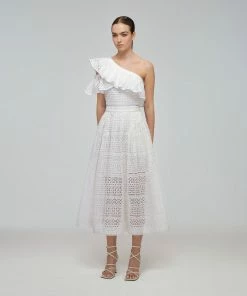 Self-portrait Mixed Broderie Asymmetric Frill Top READY TO WEAR