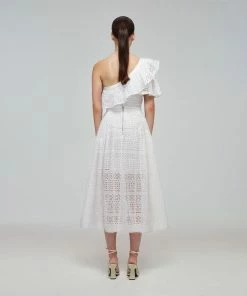 Self-portrait Mixed Broderie Asymmetric Frill Top READY TO WEAR