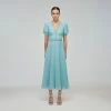 Self-portrait NEW ARRIVALS Blue Chiffon Diamante Button Midi Dress