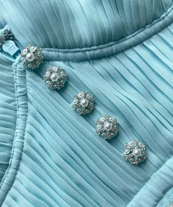 Self-portrait NEW ARRIVALS Blue Chiffon Diamante Button Midi Dress