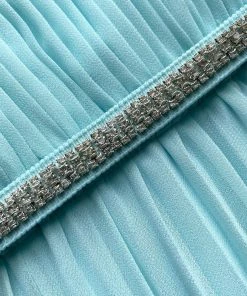 Self-portrait NEW ARRIVALS Blue Chiffon Diamante Button Midi Dress