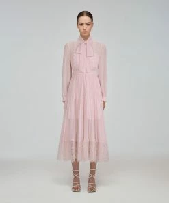Self-portrait READY TO WEAR Pale Pink Chiffon Trimmed Midi Dress