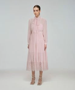 Self-portrait READY TO WEAR Pale Pink Chiffon Trimmed Midi Dress