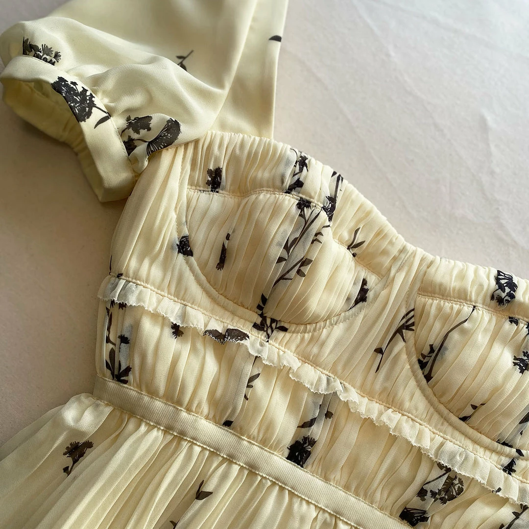 Self-portrait Yellow Floral Silhouette Chiffon Tiered Mini Dress READY TO WEAR