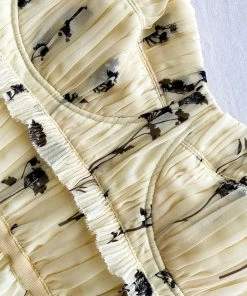 Self-portrait Yellow Floral Silhouette Chiffon Tiered Mini Dress READY TO WEAR