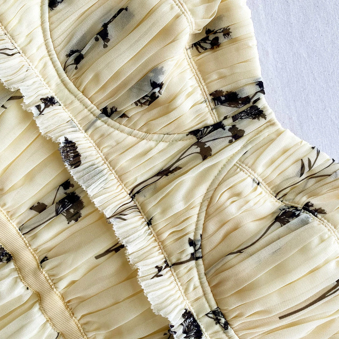 Self-portrait Yellow Floral Silhouette Chiffon Tiered Mini Dress READY TO WEAR