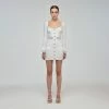 Self-portrait READY TO WEAR White Inserted Lace Ribbed Knit Mini Dress