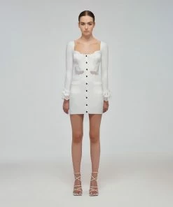 Self-portrait READY TO WEAR White Inserted Lace Ribbed Knit Mini Dress