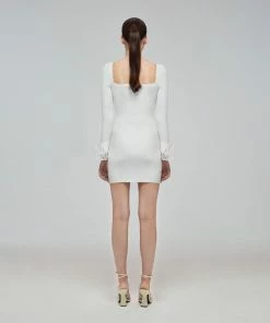 Self-portrait READY TO WEAR White Inserted Lace Ribbed Knit Mini Dress