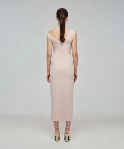 Self-portrait READY TO WEAR Taupe Jersey Gathered Asymmetric Midi Dress