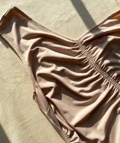 Self-portrait READY TO WEAR Taupe Jersey Gathered Asymmetric Midi Dress