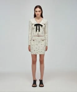 Self-portrait READY TO WEAR Ivory Contrast Yarn Knit Skirt