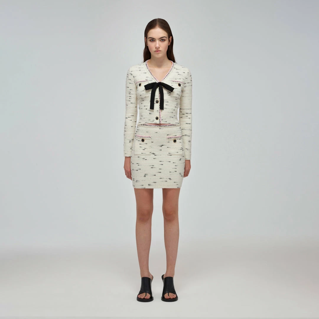 Self-portrait READY TO WEAR Ivory Contrast Yarn Knit Skirt