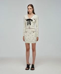 Self-portrait READY TO WEAR Ivory Contrast Yarn Knit Skirt