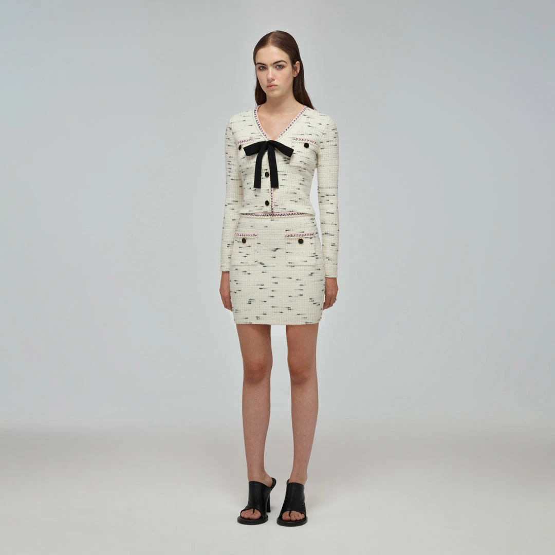 Self-portrait READY TO WEAR Ivory Contrast Yarn Knit Skirt