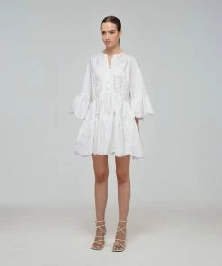 Self-portrait Swim & Resort White Broderie Organic Cotton Mini Dress