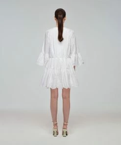 Self-portrait Swim & Resort White Broderie Organic Cotton Mini Dress