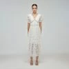 Self-portrait White Floral Guipure Lace V-Neck Midi Dress