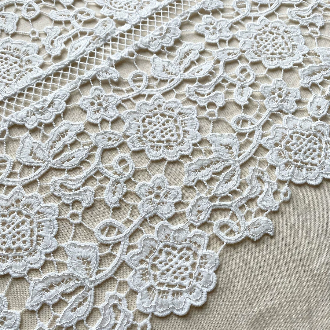 Self-portrait White Floral Guipure Lace V-Neck Midi Dress