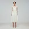 Self-portrait READY TO WEAR Ivory Corded Lace Voluminous Skirt Midi Dress