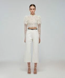 Self-portrait READY TO WEAR Ivory Corded Lace Top