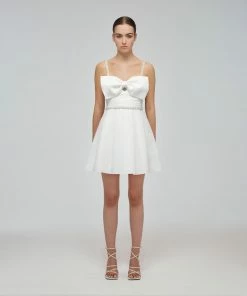 Self-portrait White Taffeta Bow Mini Dress READY TO WEAR