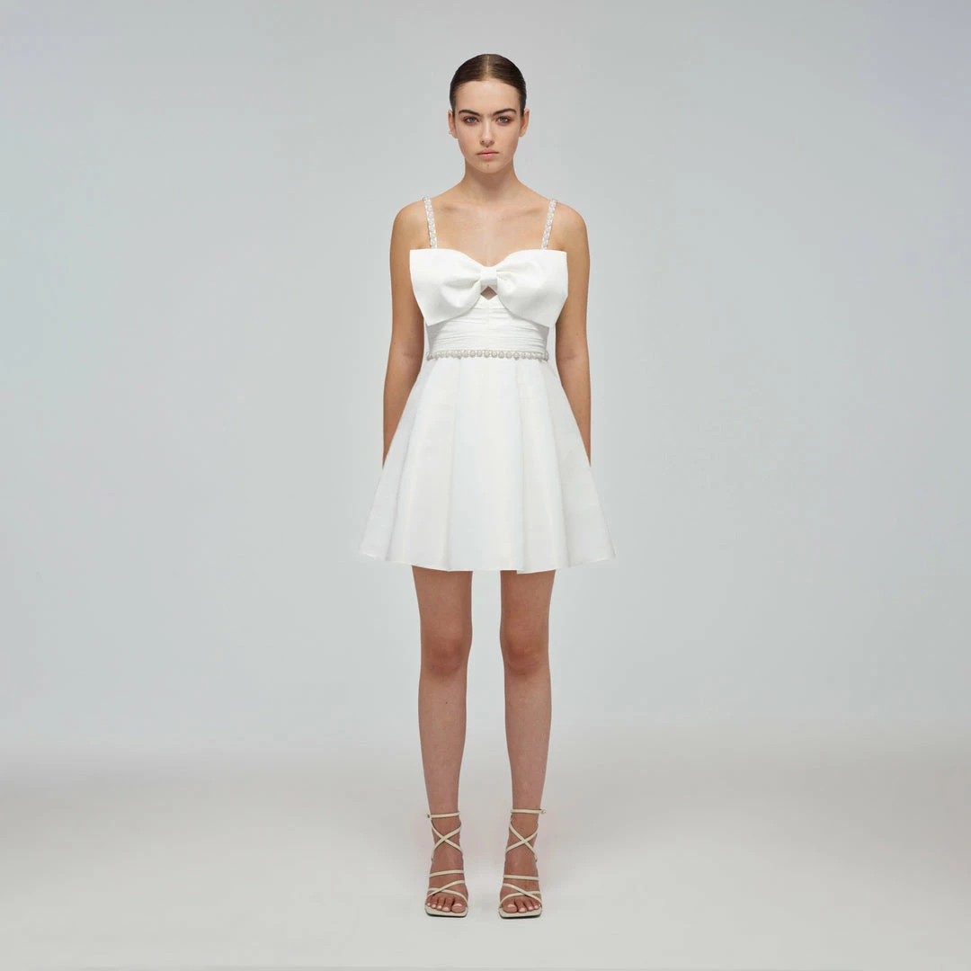 Self-portrait White Taffeta Bow Mini Dress READY TO WEAR