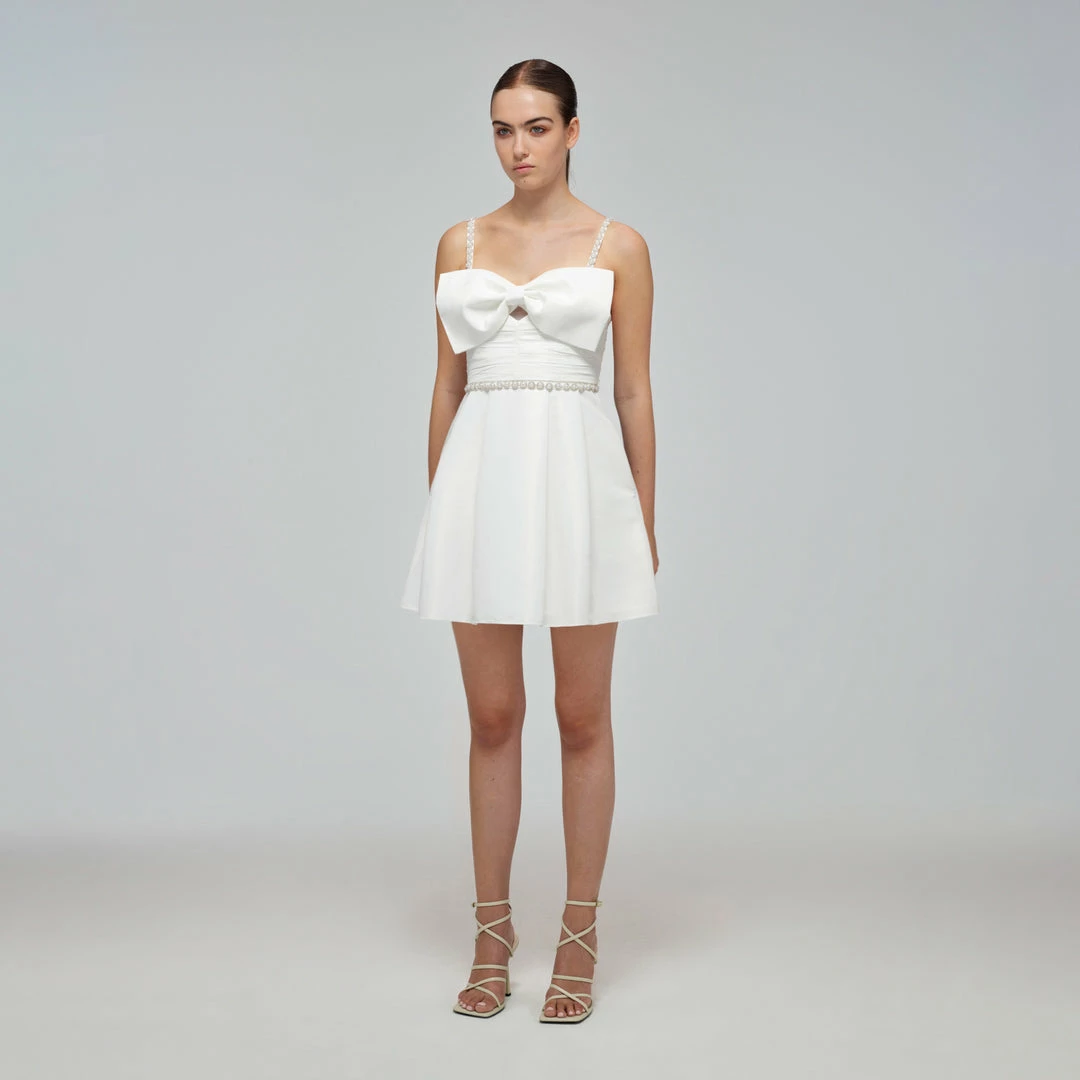 Self-portrait White Taffeta Bow Mini Dress READY TO WEAR